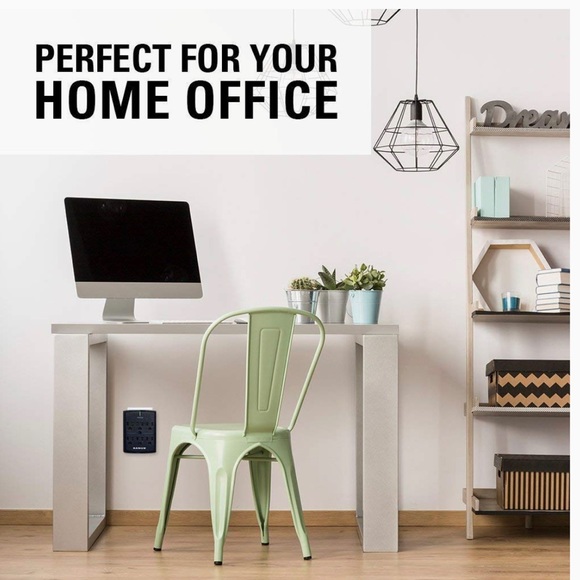 Black On-Wall Low Profile 1080J Fireproof Surge Protector 6 AC Outlets Extender. - Picture 2 of 7